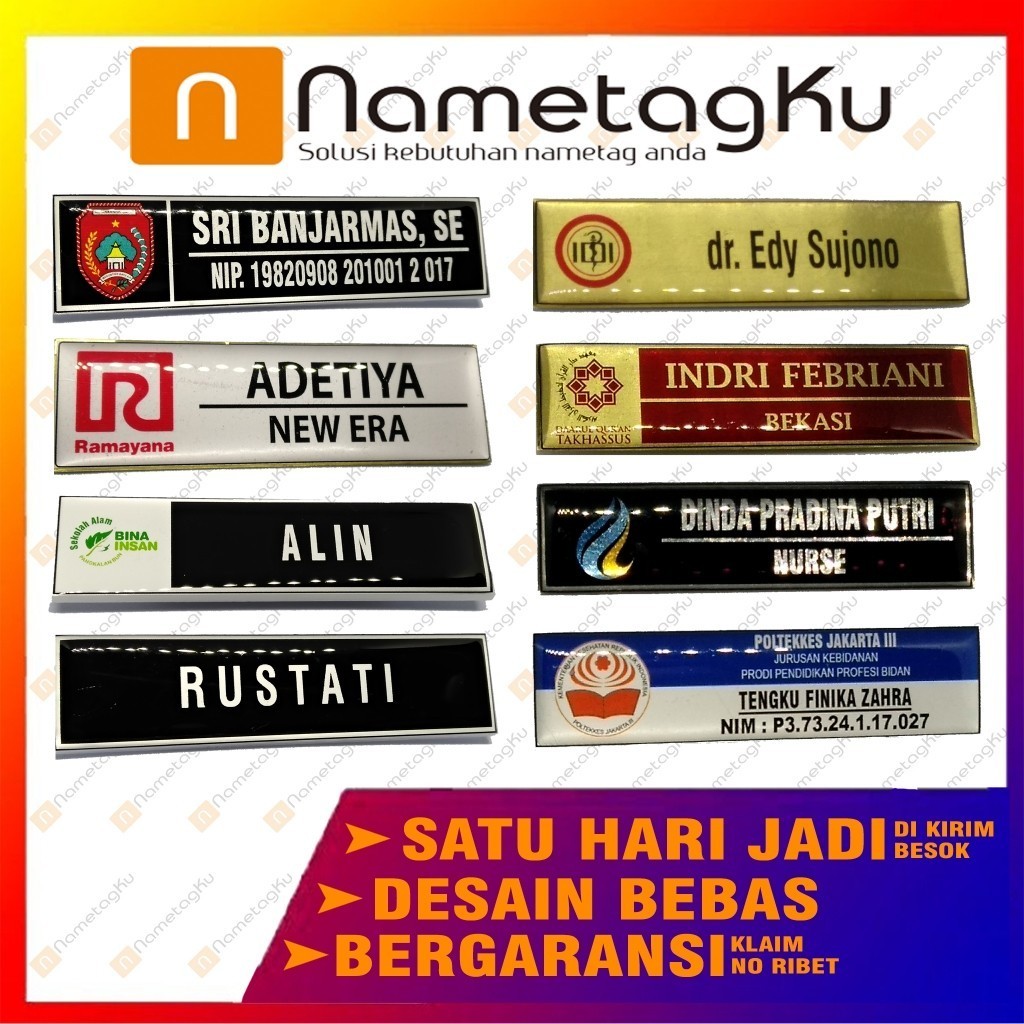 

Name Tag /Nama Dada /Akrilik-Kuningan-Stainless-Peniti-Magnet