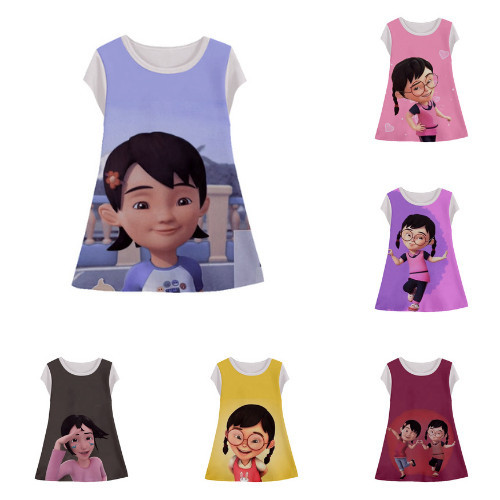 Dress Anak Karakter Perempuan Upin & Ipin Tunik Animasi 3d Lucu Upin & Ipin  Baju Anak Perempuan Usi