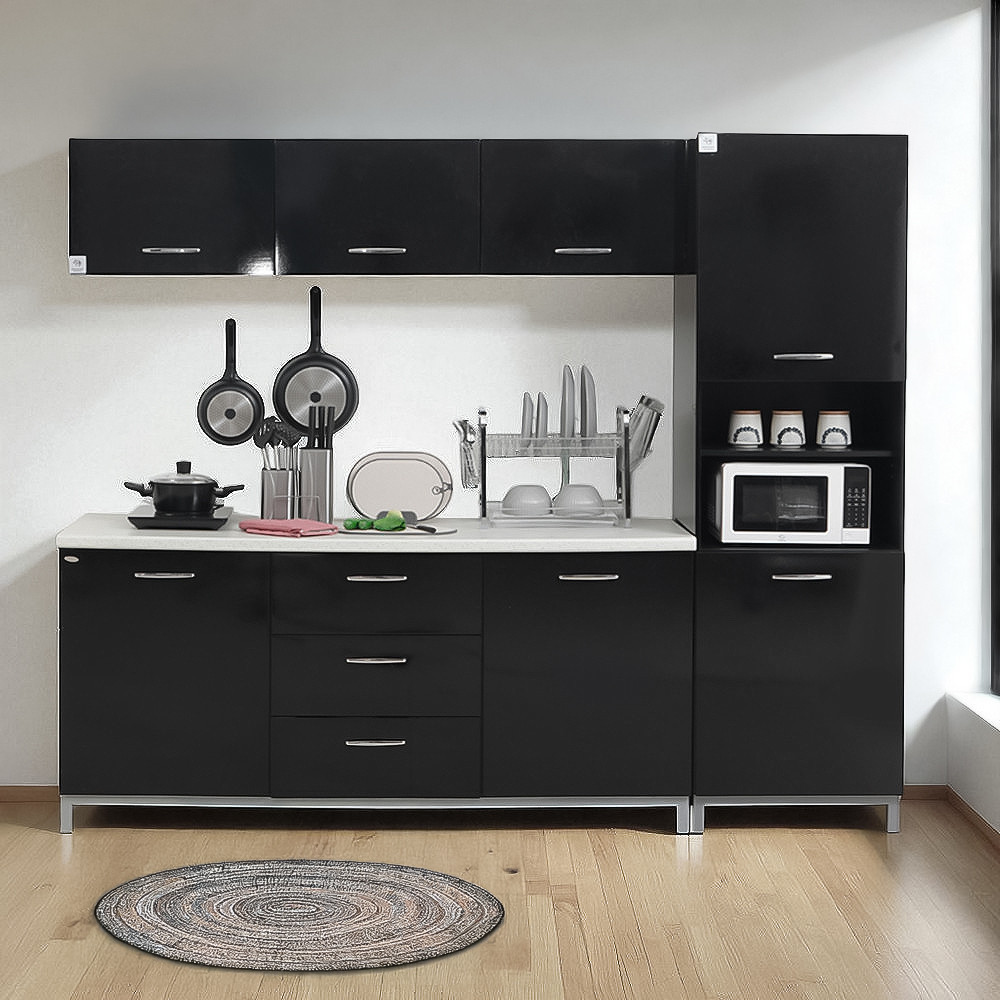 Informa 2.4 Mtr Denver Kitchen Set - Hitam Lemari Kabinet Dapur Serbaguna Kitchen Storage Tempat Pen