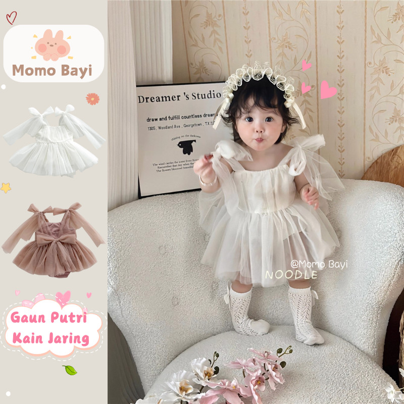 MOMO BAYI - Baju Bayi | Dress Anak Perempuan | Gaun Singlet Berjuluk Organza Dengan Pita Kupu-Kupu