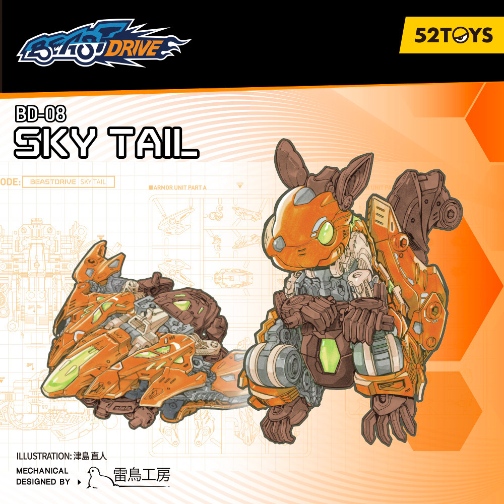 52TOYS BEASTDRIVE BD-08 SKY TAIL, Assemble Robot, Converting in Squirrel and Fighter, Action Figure,
