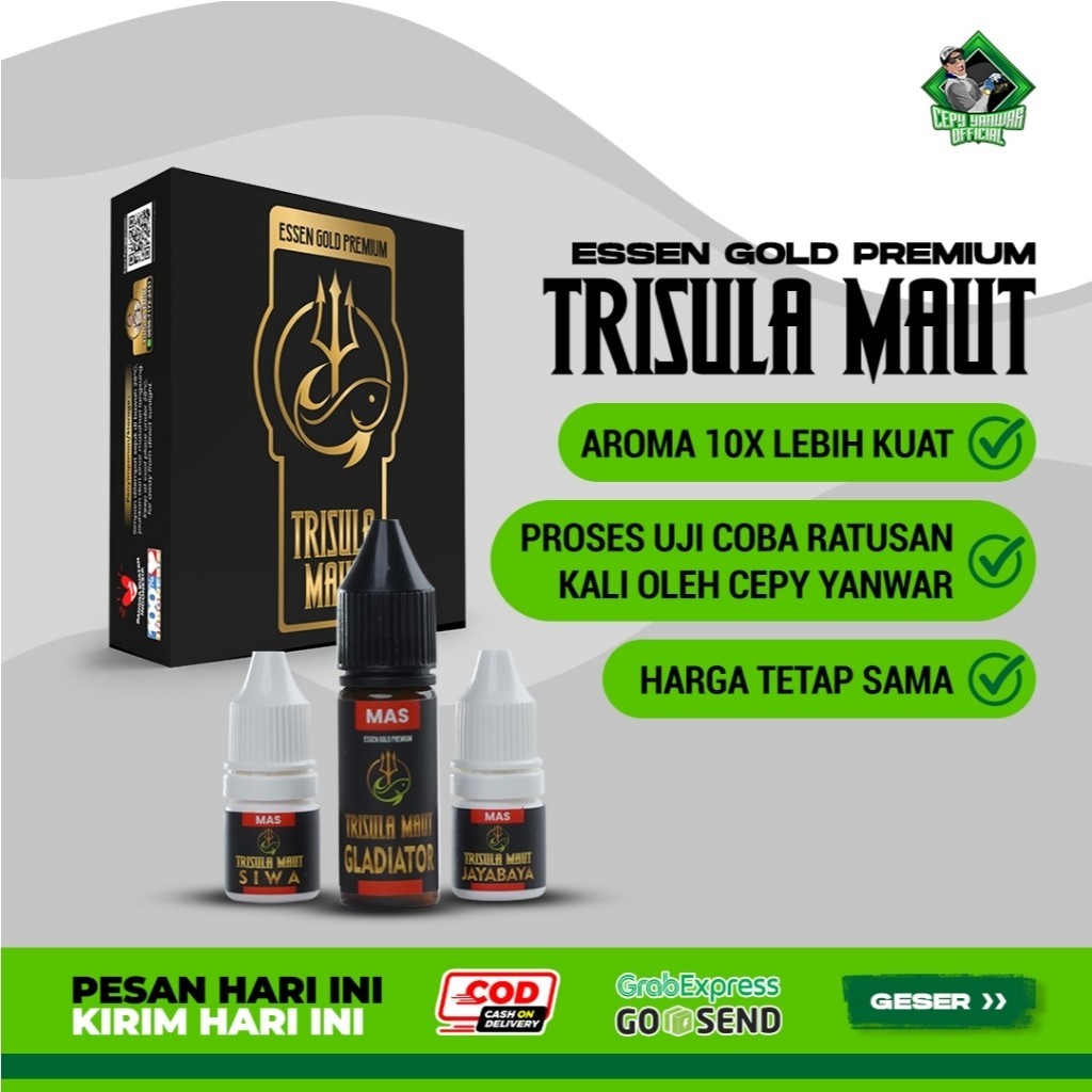 ESSEN TRISULA MAUT GOLD PREMIUM AROMA 10X LEBIH KUAT - JAYABAYA, GLADIATOR, SIWA - IKAN MAS, LELE,