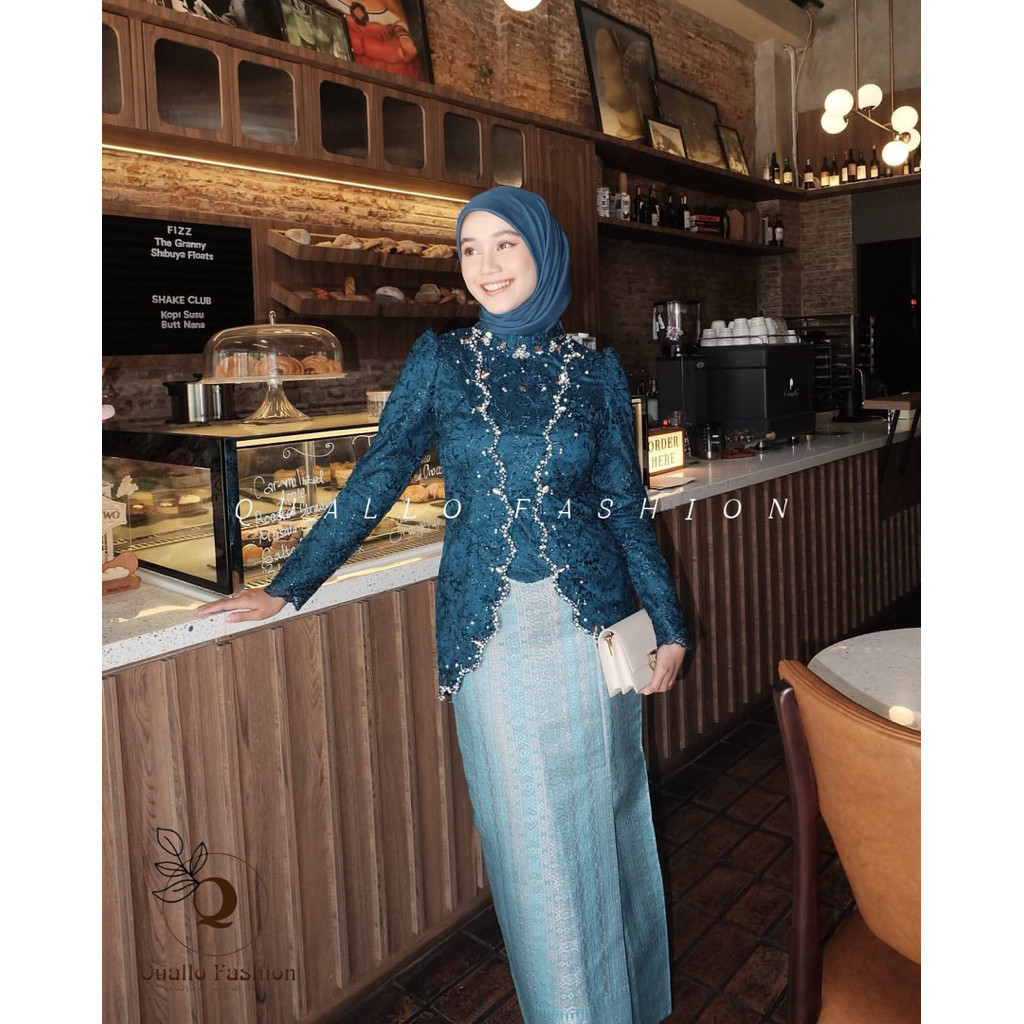 Quallo | SET Kebaya Wisuda KYLA - Kebaya Wanita Lace berfuring Baju Formal Kondangan, Lamaran Wisuda