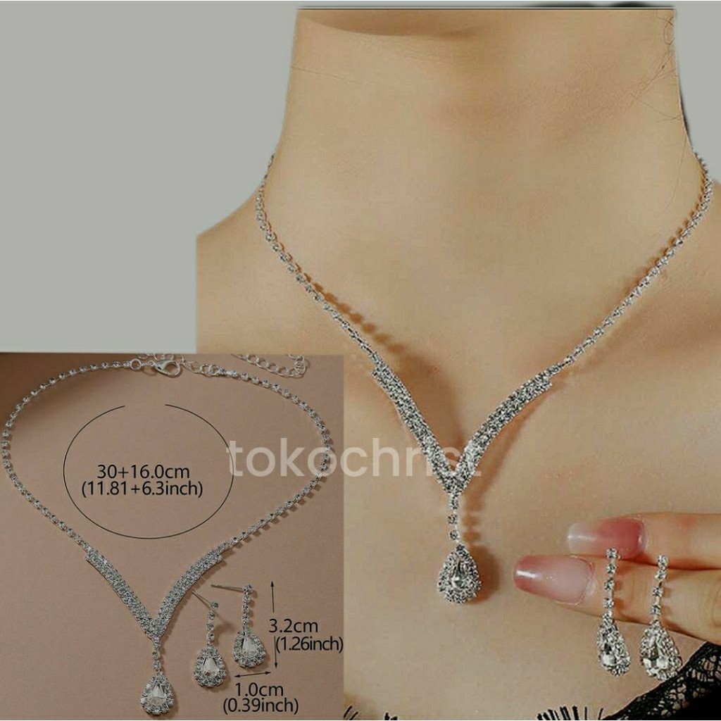 kalung zircon pengantin model aurel serut premium set anting