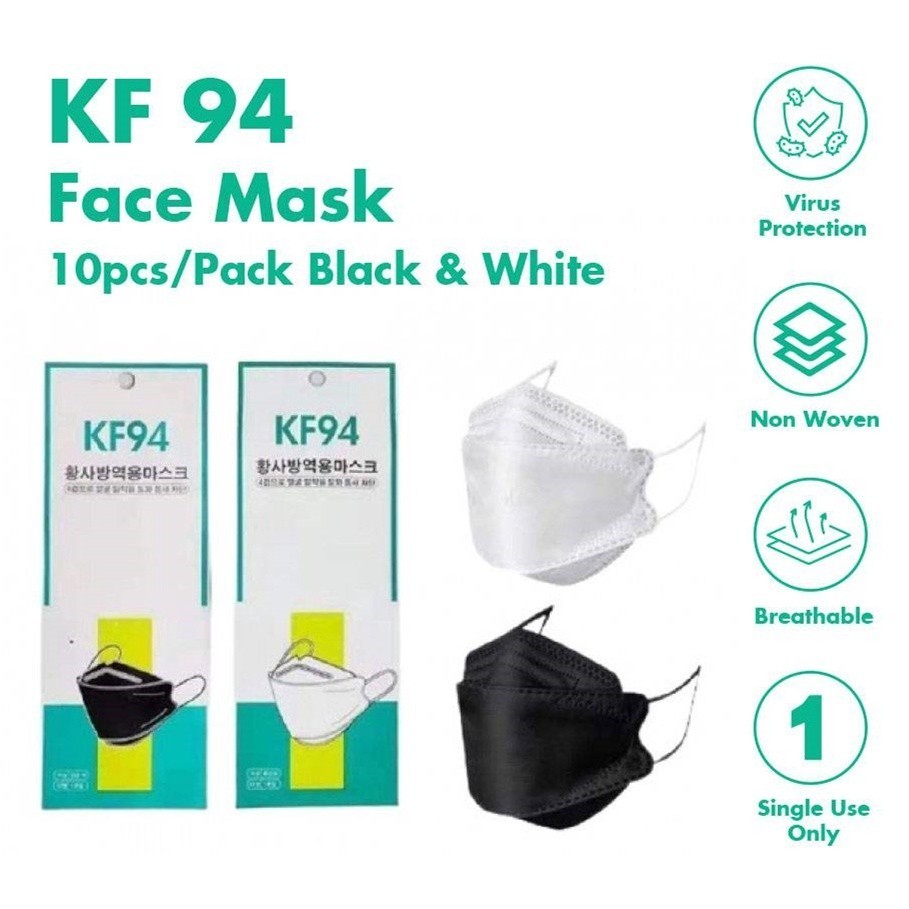 Masker kf 94 HITAM PUTIH TALI TEBAL BAHAN BAGUS / MASKER DEWASA