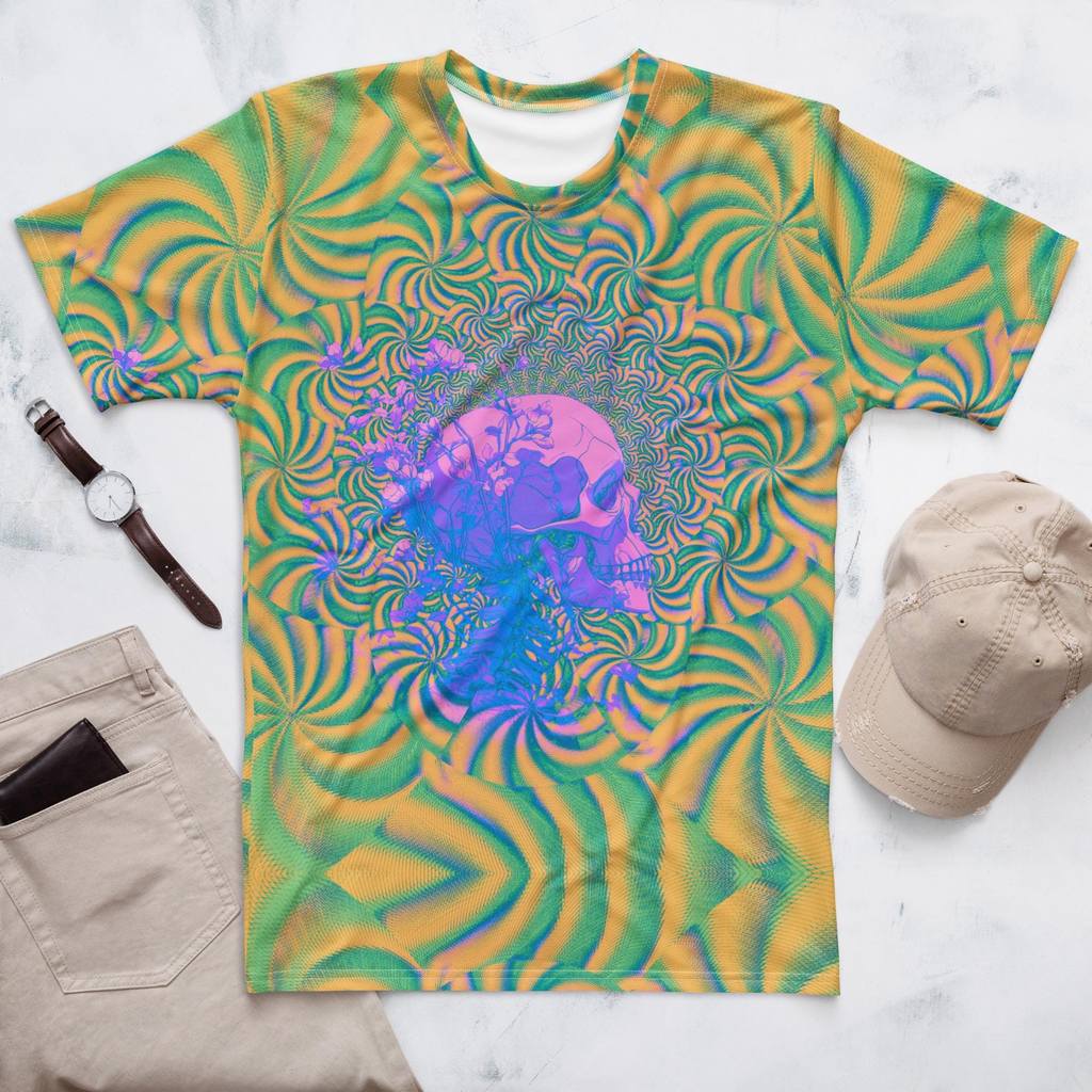 Kaos Motif Tengkorak Psikedelik Gaya Cyberpunk Rave Art Atasan Ilusi Optik