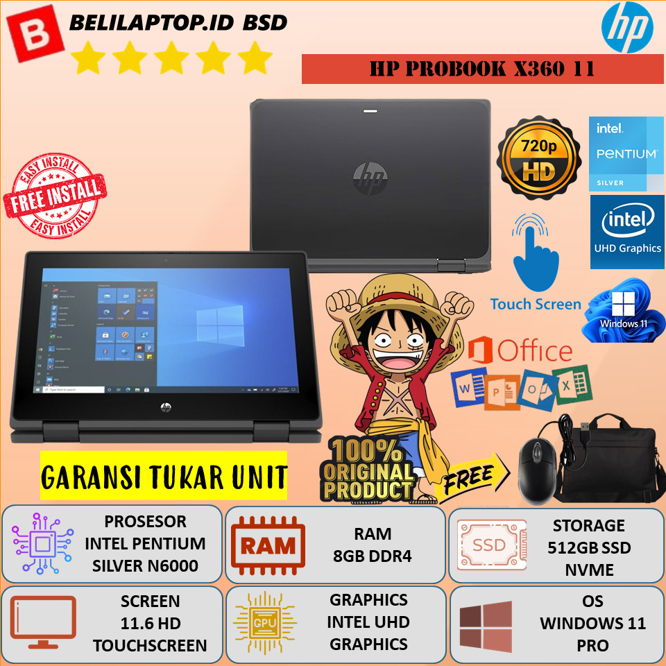 Laptop TOUCHSCREEN HP Probook X360 11 Intel Pentium N5030 Ram 8GB 512GB SSD 11.6'' Windows 11