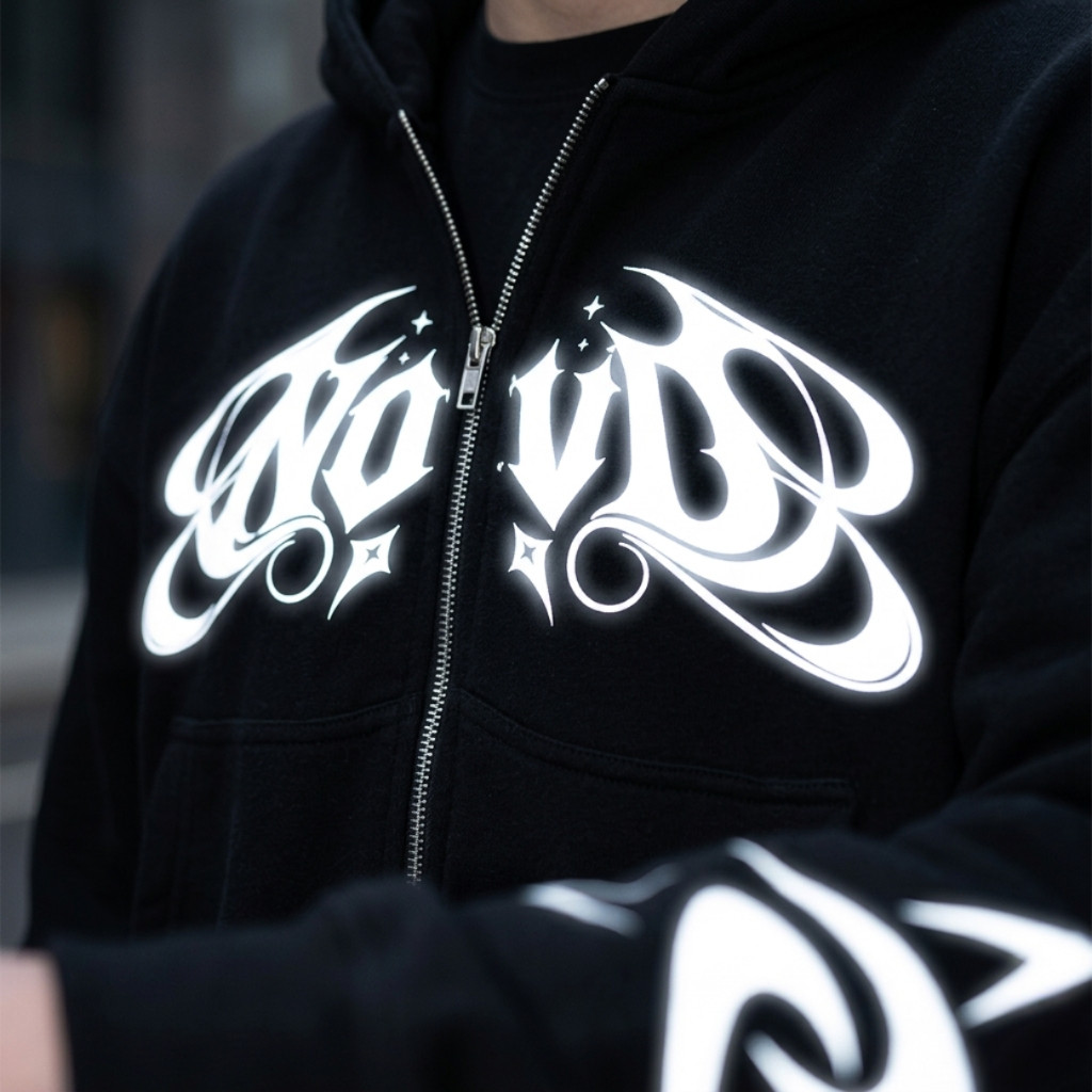 [COD]MARCELO BURLON Sablon Reflective Jaket Hoodie Boxy Zipper Oversize Streetwear NOVD Hitam Jacket