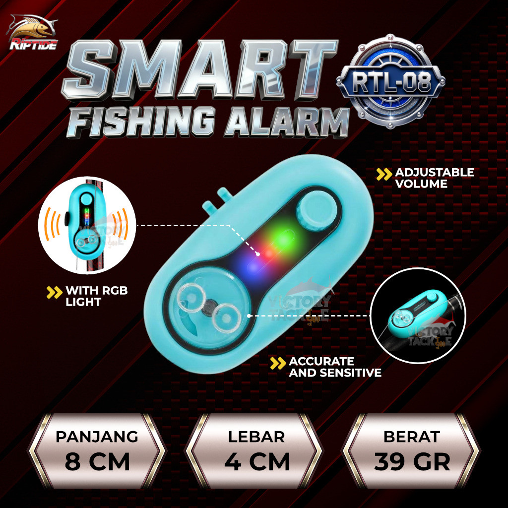 ALARM PANCING RIPTIDE SMART FISHING ALARM RTL 08 VOLUME ADJUSTABLE LAMPU RGB RIPTIDE SMART FISHING A