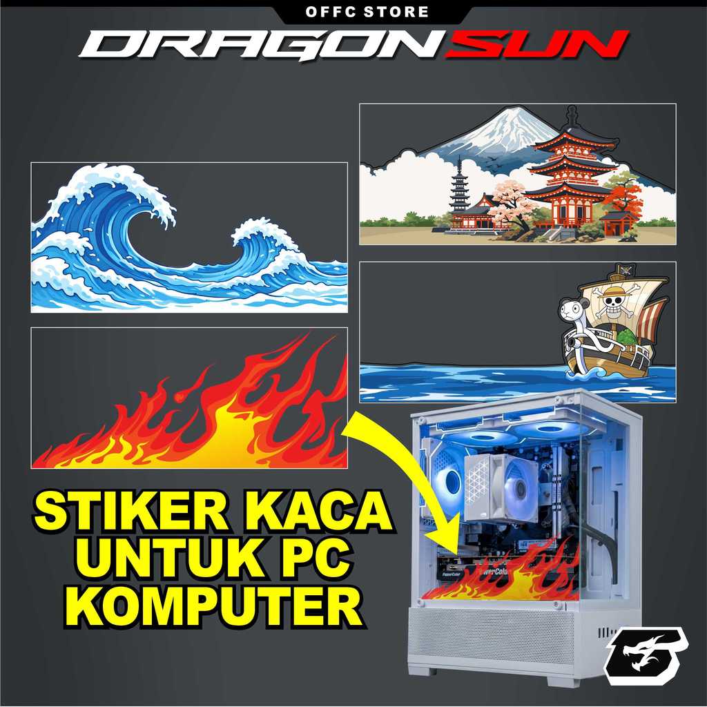 Sticker untuk Kaca PC Desain Tema Ombak Jepang- Api - Gunung Fuji - Anime One Piece Going Merry