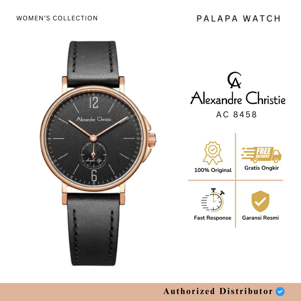 Jam Tangan Wanita Alexandre Christie AC 8458 / ac8458 / 8458 Leather Original