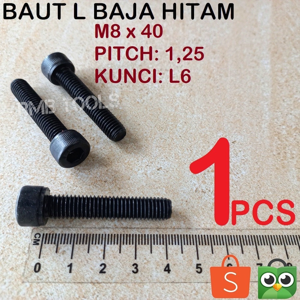 M8x40 Baut L Baja Hitam HQ Socket Cap Screw Grade 12.9 Kunci L6 FT M8