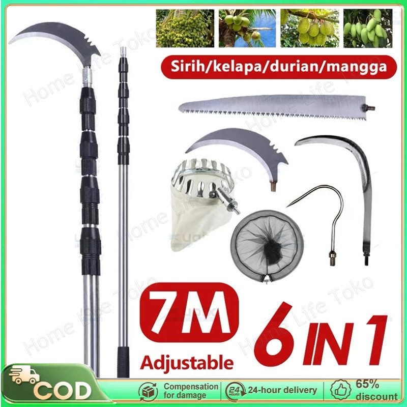COD 6M 6/5in1 Tongkat Panjang Untuk Petik Buah Alat Berkebun Pemetik Buah Tongkat Teleskopik Jaring 