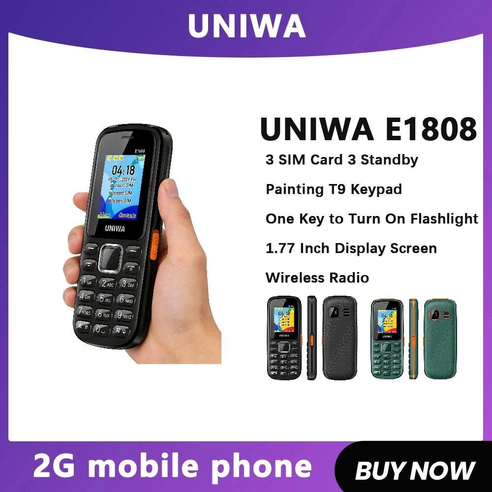 UNIWAE1808 Feature Phone 3 SIM Card 3 Standby Wireless radio Flashlight High volume for Elder 2G Key