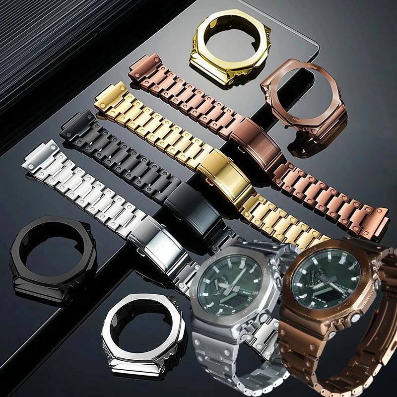 Gun coffee color Upgrade Watch Metal bezel For Casio GM2100 Stainless Steel Mod Kit Case&Strap GM-21