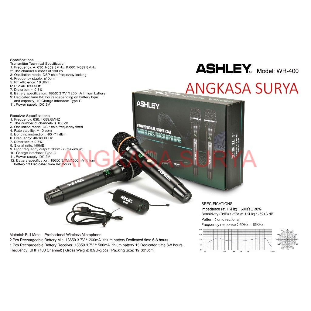 MIC WIRELESS ASHLEY WR400 ORIGINAL / MIC ASHLEY WR 400 ORIGINAL BISA CHARGE