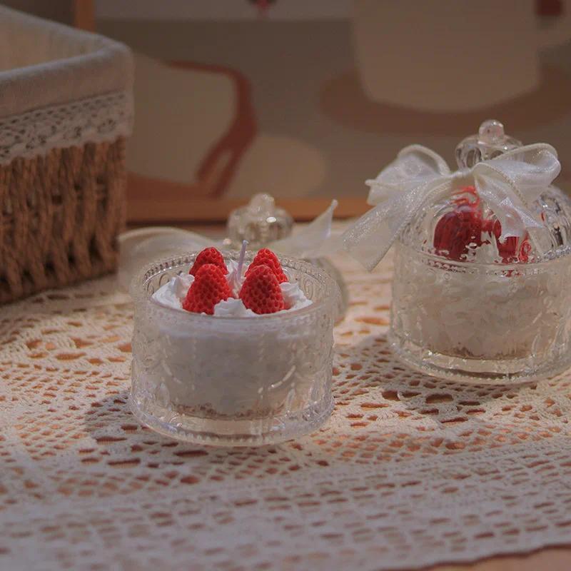 9x11cm Handcrafted Strawberryshaped Jar Candle, Cute Red Cup Wax Jar Wax, Exquisite Table Decoration