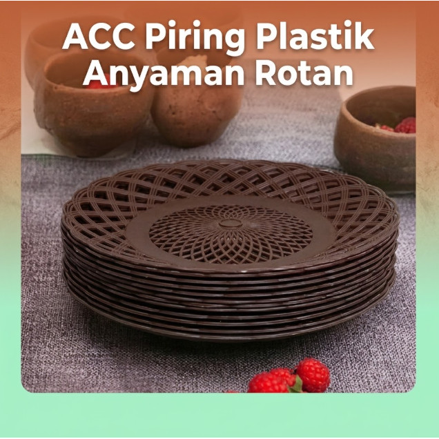 ACC piring plastik anyaman rotan 1 lusin