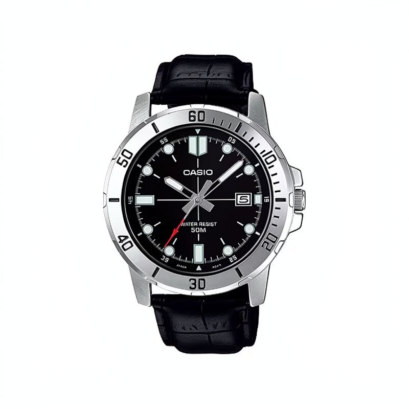 JAM TANGAN PRIA CASIO MTP-VD01L-1E HITAM - MTP VD01L 1EVUDF Strap Kulit