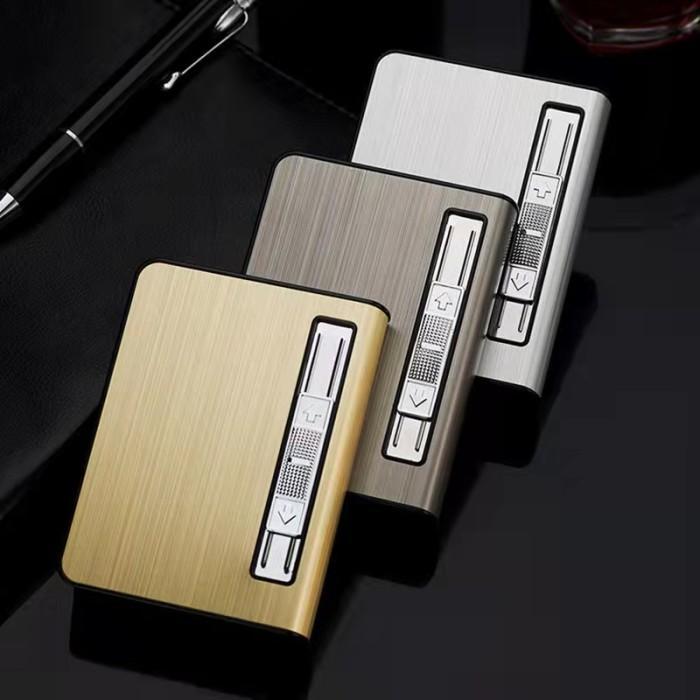 Case Cigarettes Lighter Box Kotak Penyimpanan Plus Korek Premium - Grey