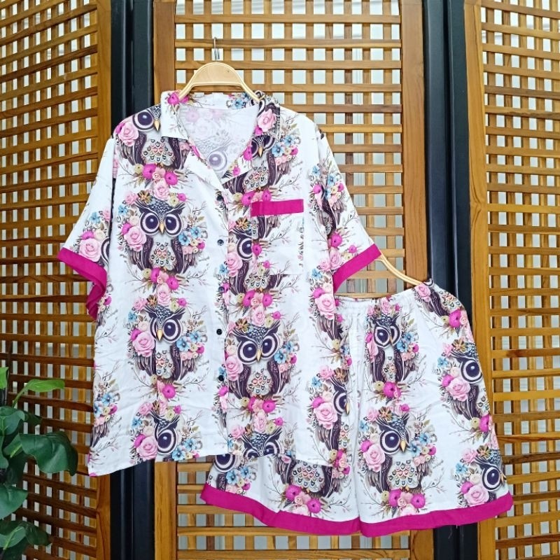 SET DANIA PENDEK PIYAMA RAYON PREMIUM BABYDOLL JUMBO CELANA PENDEK SETELAN ONE SET