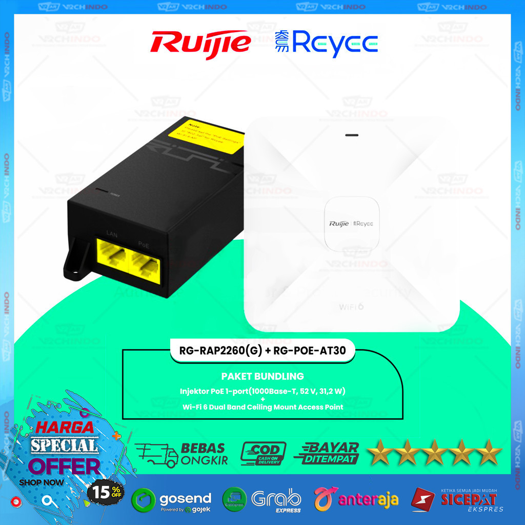 PAKET RG-RAP2260(G) + PoE Injector + RG-POE-AT30 Access Point Ruijie Reyee 