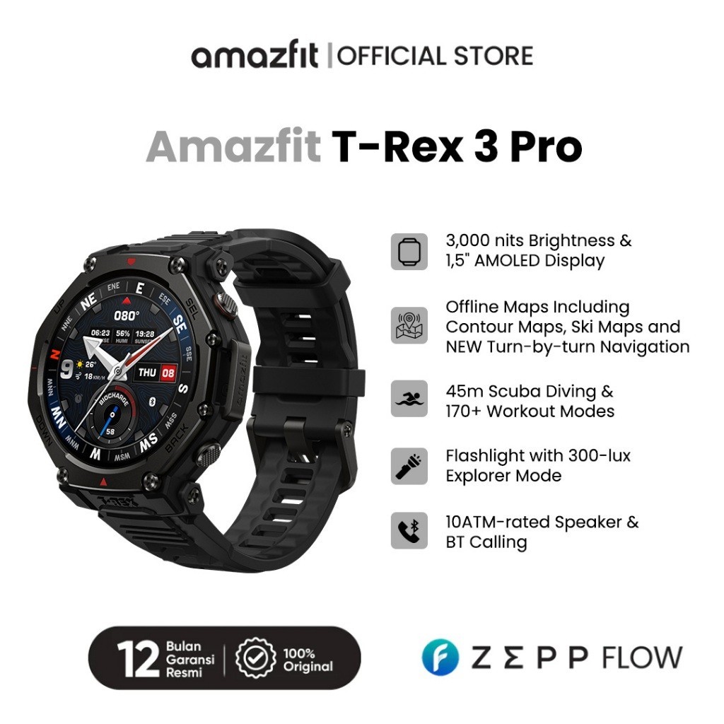 Amazfit Official T Rex 3 Pro 48mm Smartwatch Outdoor GPS AMOLED Sapphire Glass 25 Days Battery 700mA