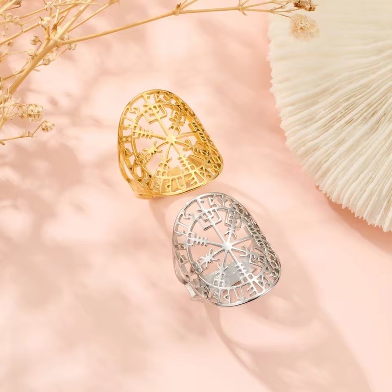 Cincin Baja Tahan Karat Vegvisir Cincin Skandinavia Odin Nordik Aksesoris Pria dan Wanita Perhiasan 