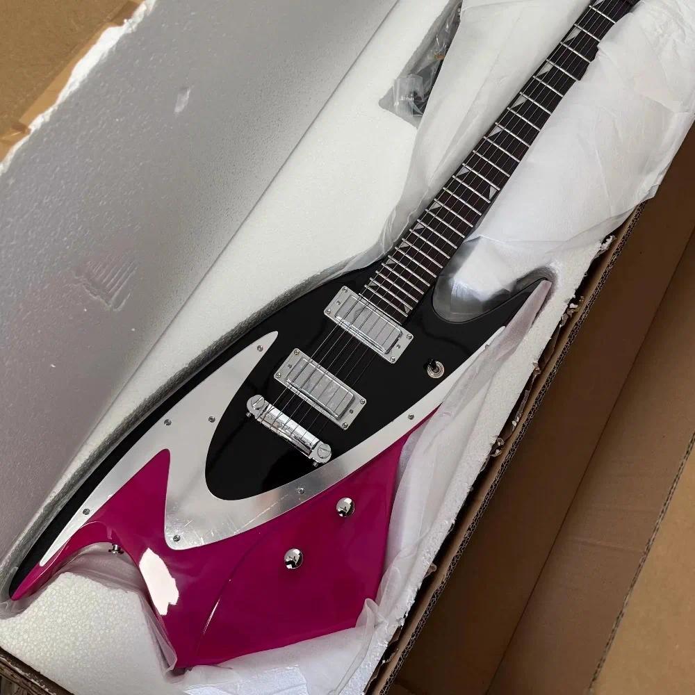 Blaster Guitar Contrast Finish Of Bright Magenta And Black Silver Metal Pickguard, Black Fretboard H