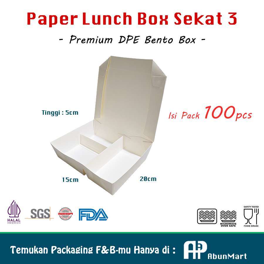Lunch Box Paper Sekat 3 POLOS Isi 100pcs