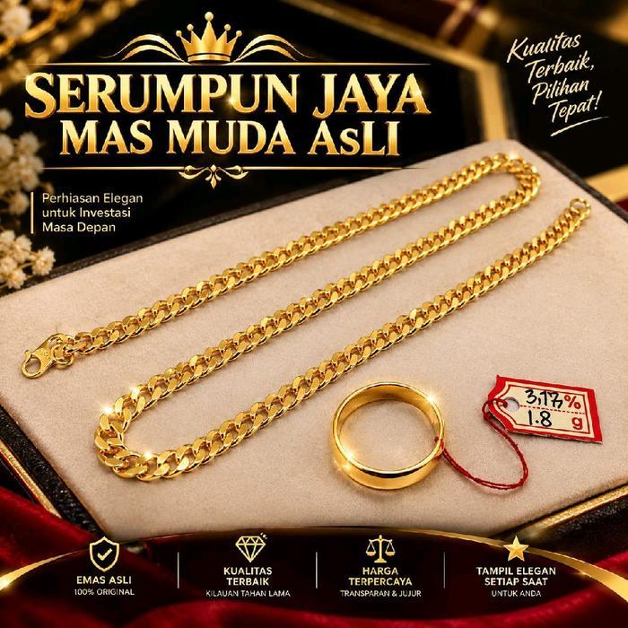 Gratis cincin......kalung pria dan wanita emas muda 3,75gr kalung  motif rantai ada surat dari tokoh