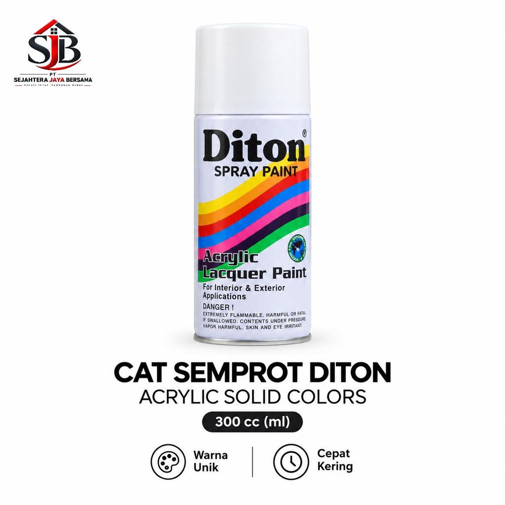 Diton Spray Paint 300 cc Cat Semprot Motor Mobil & Besi - Pilox Spray Varian Hitam Doff, Putih, Mera