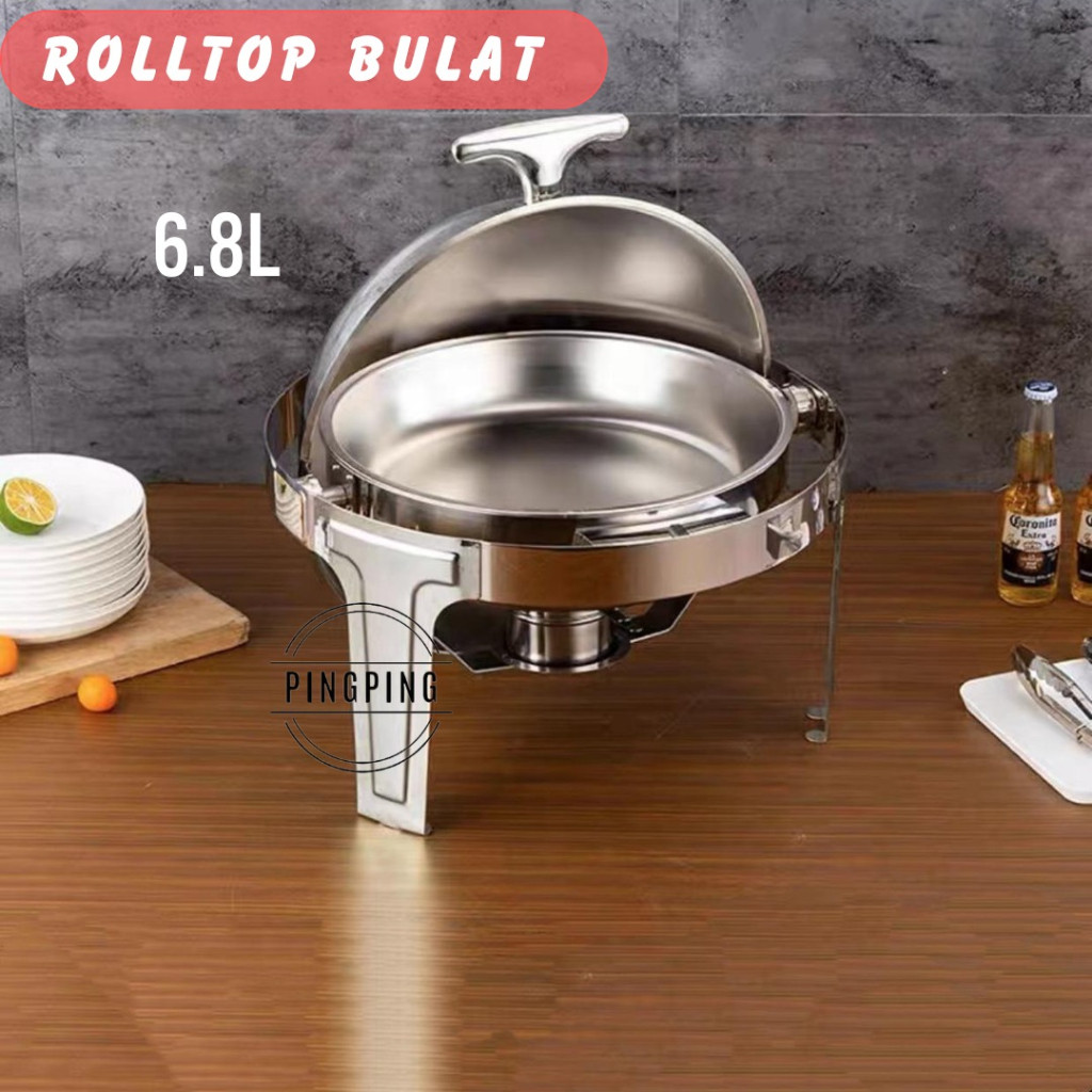 Rolltop bulat Prasmanan / chaving dish bulat  / prasmanan bulat stainlees/set prasmanan/set tempat l