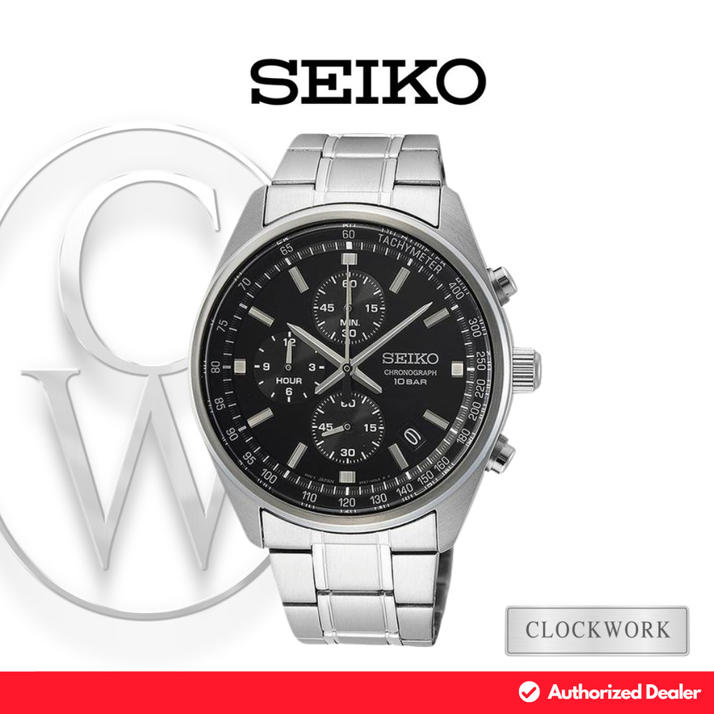 Jam Tangan Pria Seiko Chronograph SSB379P1 Rantai Classic Casual Silver Dial Hitam