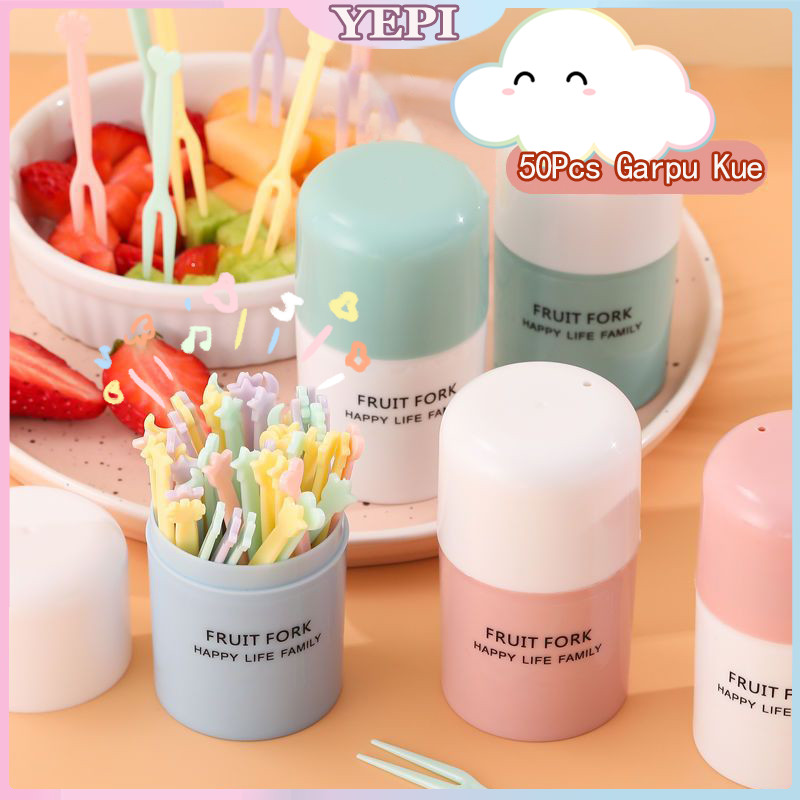 50 Garpu Buah/Garpu Kue Mini Kartun Lucu/Garpu Pencuci Mulut /Garpu Sekali Pakai/Garpu Plastik/Garpu