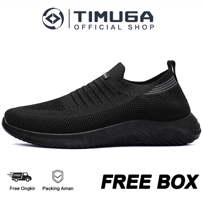 TIMUGA Sepatu Slip On Pria Full Hitam Sepatu Pria Tanpa Tali Outdoor  Sepatu Slop Olahraga MR197