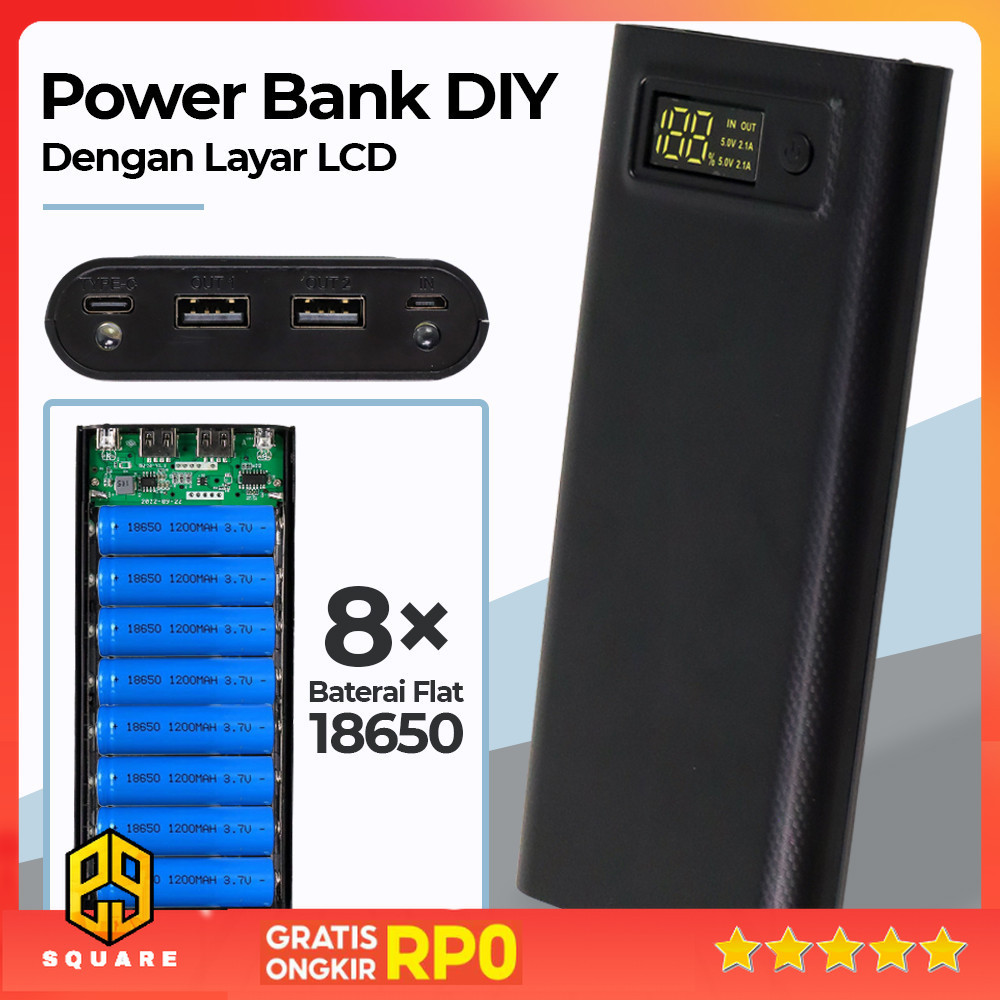 Kebidumei Power Bank DIY Case Dual USB Port 8 PCS 18650 Flat Top - S8 Original 99 Square
