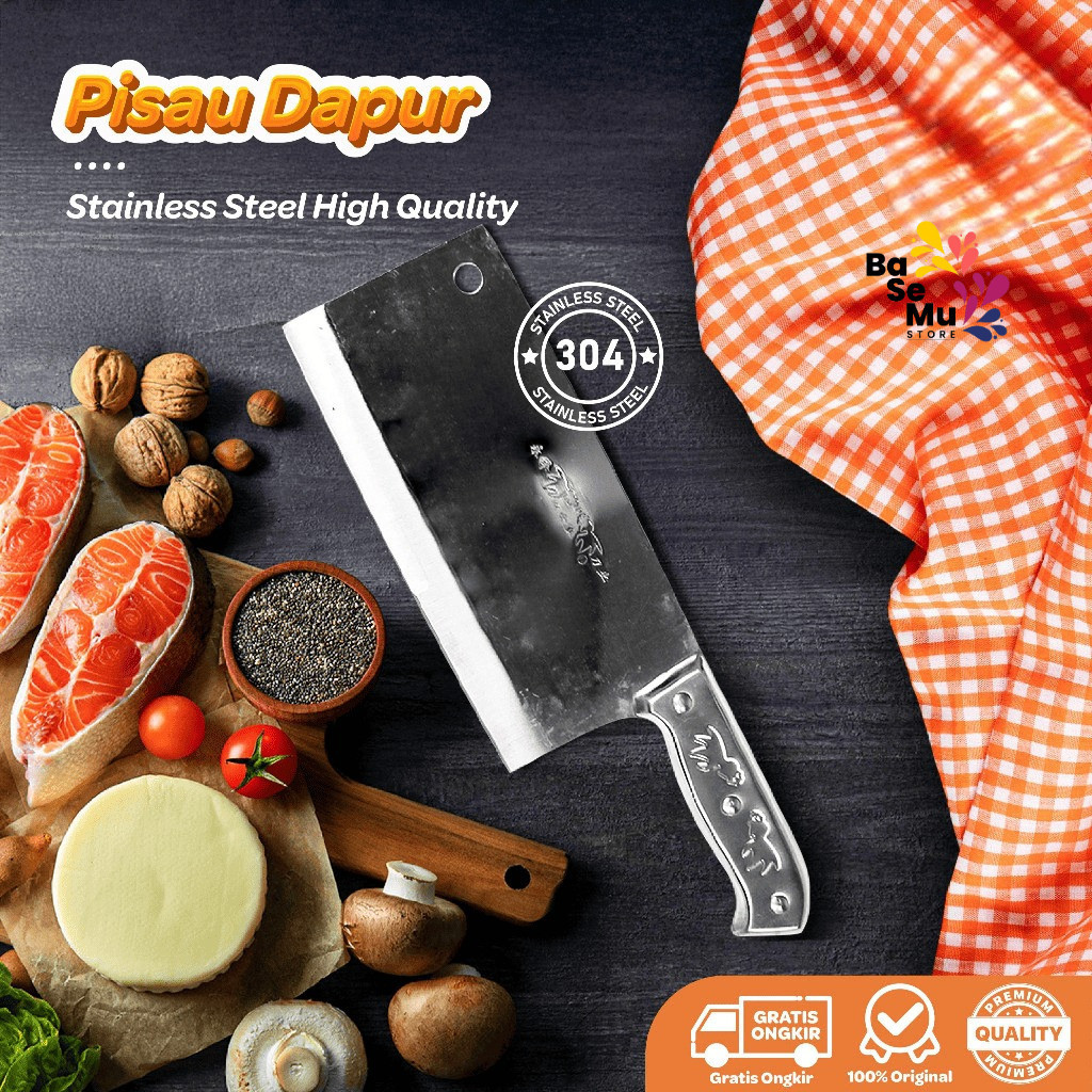 Golok Daging Stainless Tajam Kuat Anti Karat Pisau Dapur Tajam AB-5