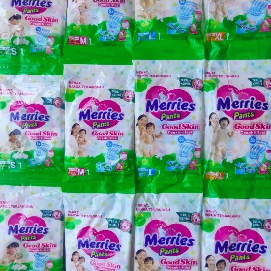 Pampers Merries Pants Good Skin S/M/L/XL Renteng isi 6 Pcs Popok Bayi Sachet Pampers Renceng
