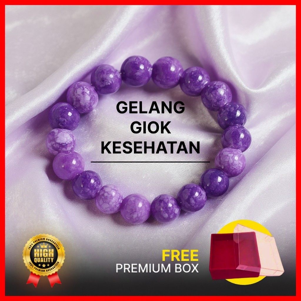 Gelang Batu Giok Amethyst Ungu / Gelang Batu Alam Healing / Gelang Elegan Pria Wanita