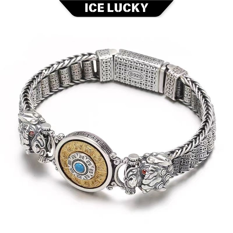 1320 Gelang Pria Perak Thailand - Gelang Tangan Pria Ukir Tangan Gaya Retro China, Tahan Lama & Tida