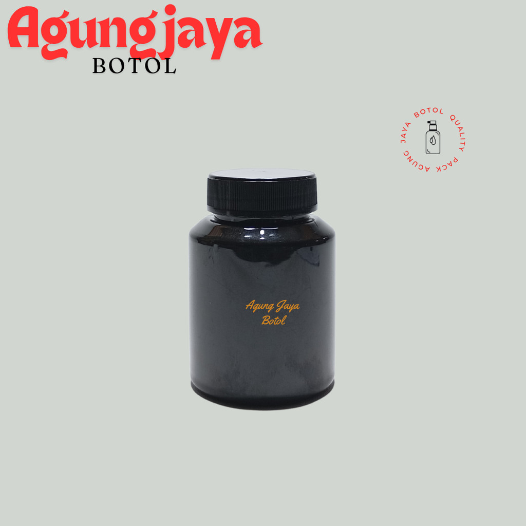 Botol Obat 120 Ml Kapsul Round Flat Hitam Tutup Bergerigi / Botol Plastik / Botol Obat / Botol Kapsu