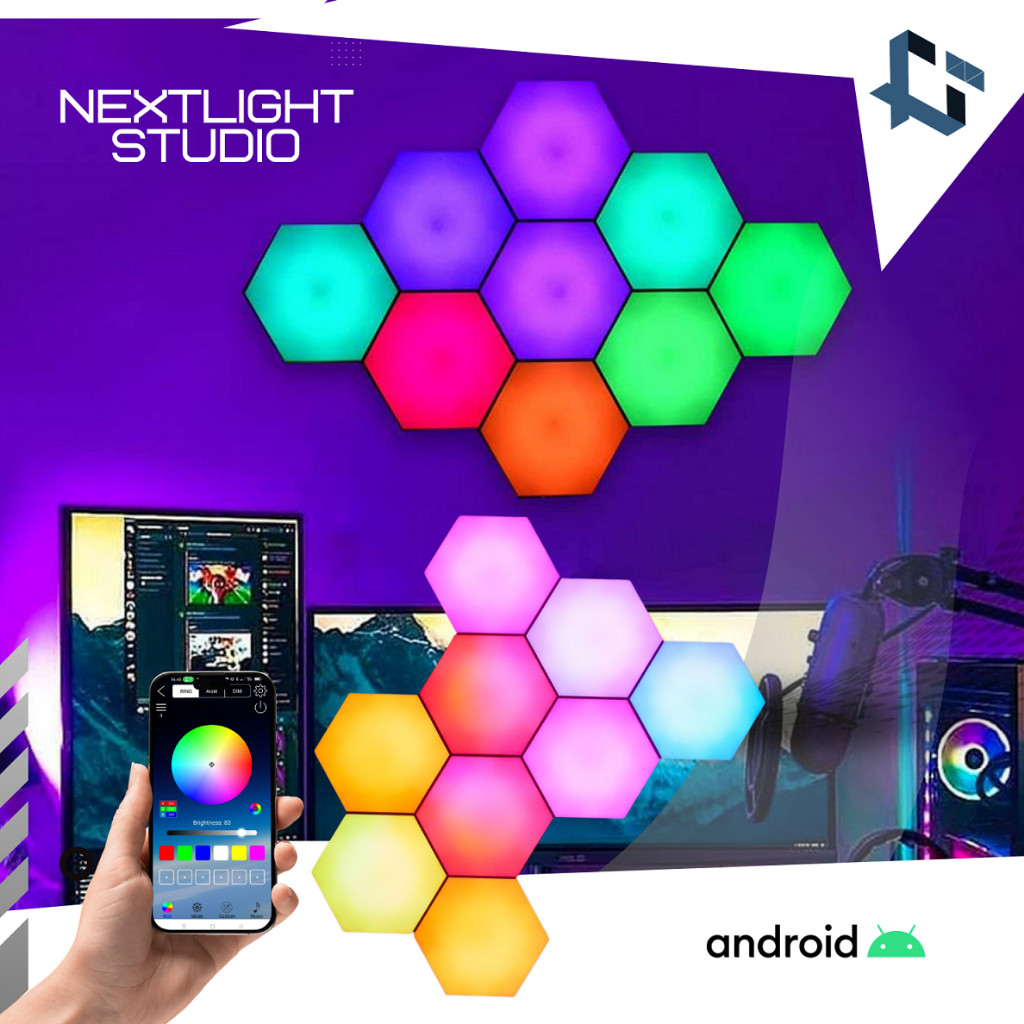 NEXTLIGHT LED GAMING HEXAGONE ROOM | Lampu Kamar Gaming Hexagonal RGB