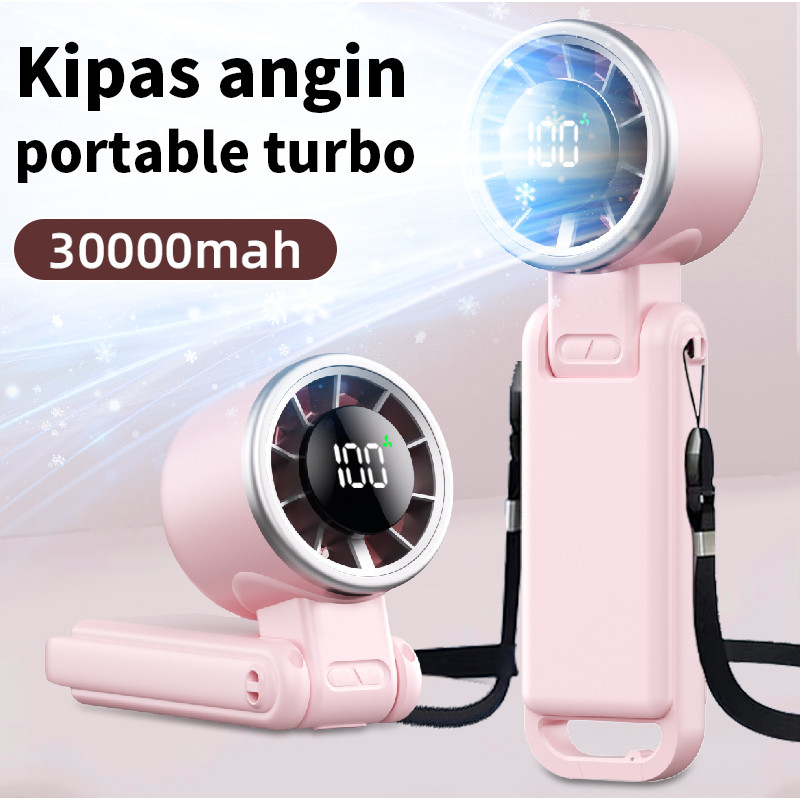 COD Kipas Angin Mini Portable USB 30000mAh Kipas Lipat 5-Speed Wind LED Display Dengan Untuk kipas a