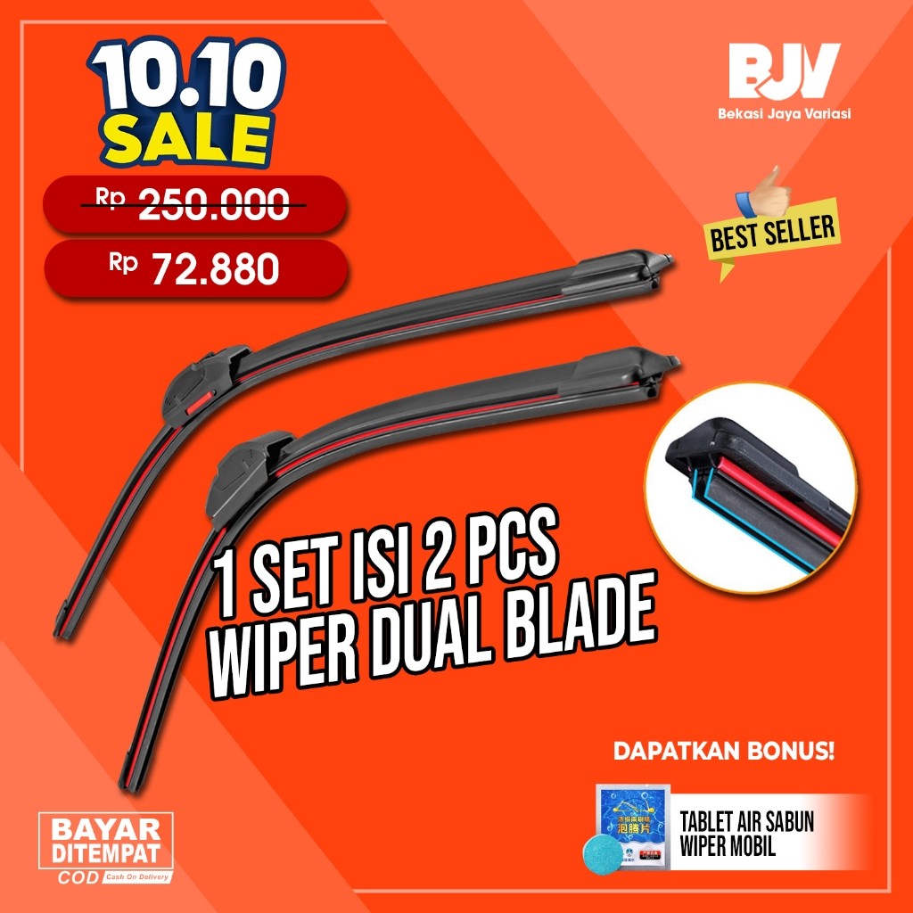 Wiper Mobil Dual Blade - Universal Semua Mobil - Wiper Frameless Dual Karet Double Blade Layer