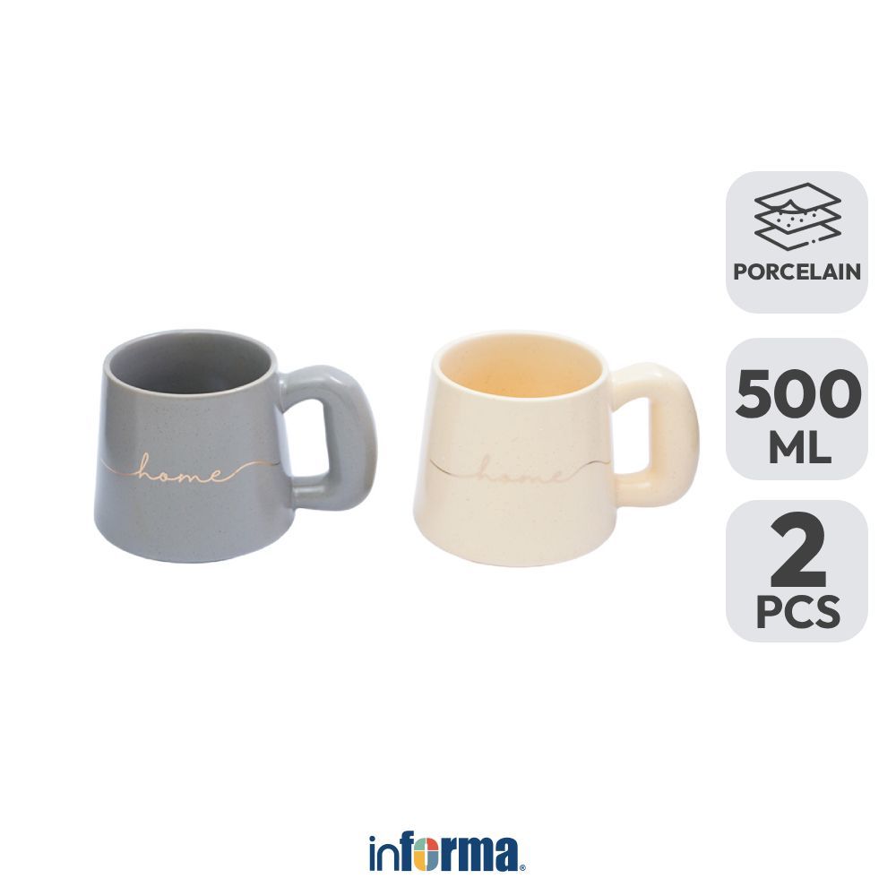 Informa Appetite Anya Mug Porcelain 500 ml Set 2 Pcs - Cokelat/Krem Beige Gelas Minum Tea Cangkir Ko