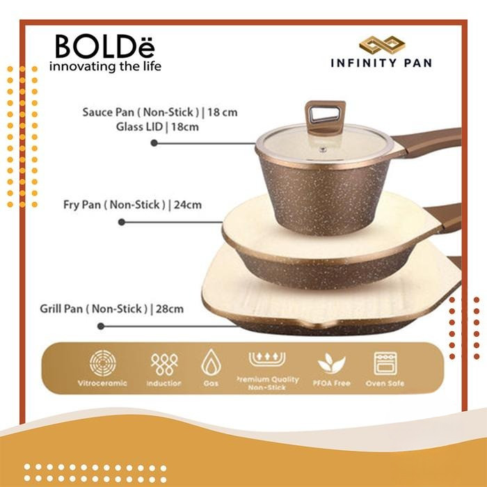 NA BOLDe Infinity Pan 3+1 Sets Gold / Peralatan Masak Panci Premium / Panci Wajan Premium set