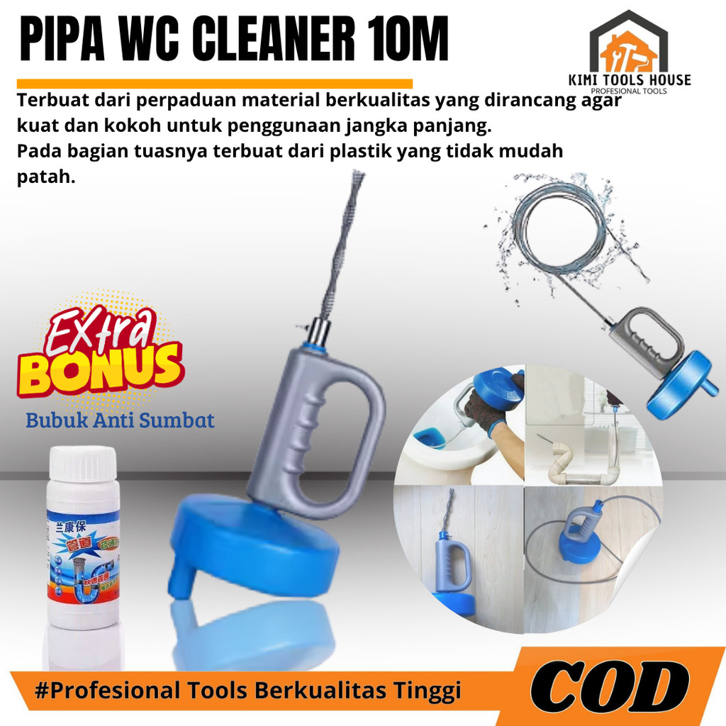 Pembersih Saluran Pipa Anti Mampet Toilet Kamar Mandi Wastafel Pipe Cleaner 10M Alat Pembersih Mampe