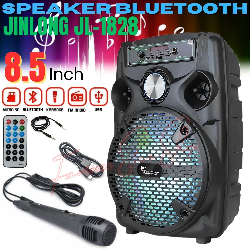 UKURAN BESAR Speaker Bluetooth JINLONG JL-1828 JAGUNG LED 8'5 INCH Free Mic Kabel Karaoke + Remote -