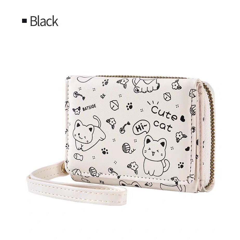 [] Adona [] Dompet Lipat Wanita / Cat Cute-Dompet Lipat 3 Mini Dompet Wanita Dompet Kartu Dompet Uan